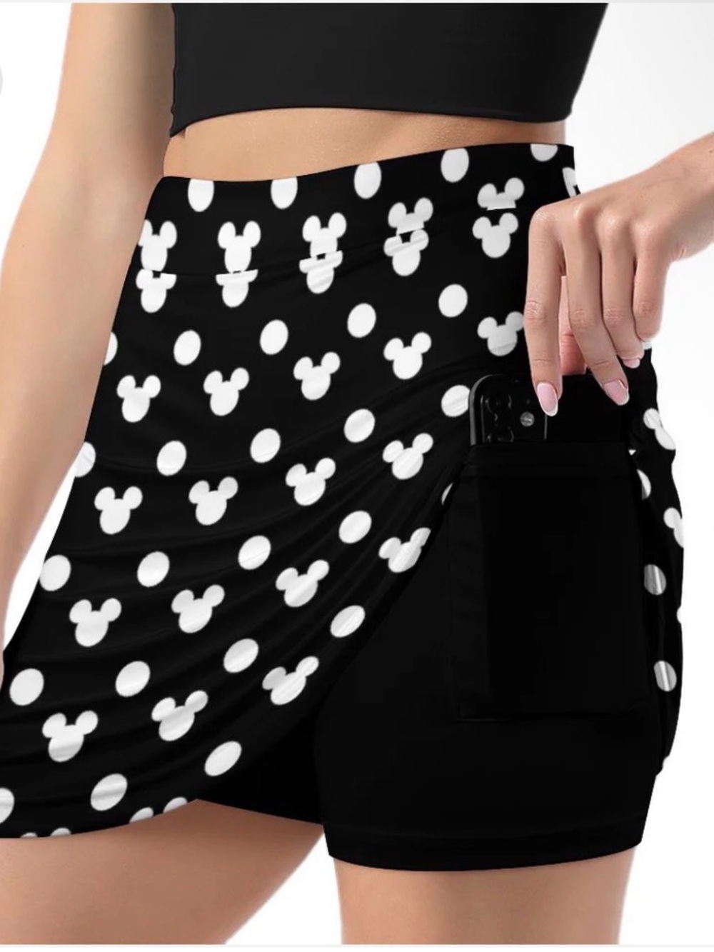 Ambrie Mickey Black and White Polka Dot A-Line Skort with Pocket - NWOT